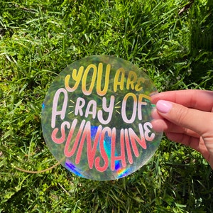Ray of Sunshine Positivity Suncatcher Sticker, Rainbow Holographic Prism Window Decal