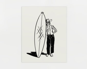 Surf Sheriff Cowboy Print - Black - Illustration Poster