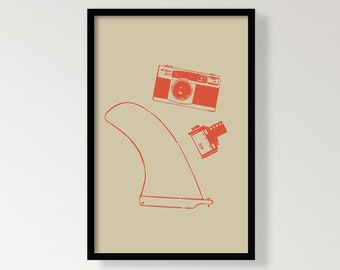 Film Camera & Surf Fin - Illustration Poster