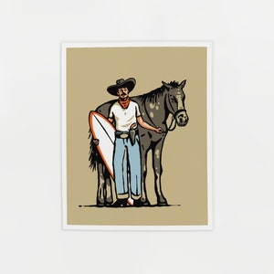 Old Red - Surf Cowboy Print - Horse Illustration Poster