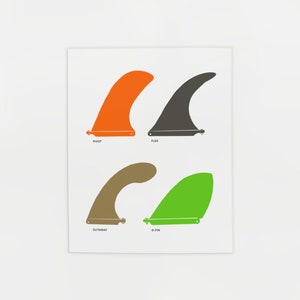 Stampa di selezione di pinne da surf - illustrazione poster da spiaggia