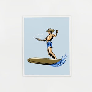 Impresión Wave Bandit - Surf Cowboy - Ilustración occidental Póster