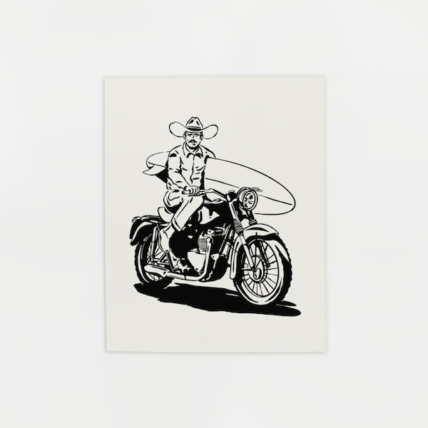 Steel Pony Surf Cowboy Print - Zwart - Illustratie Poster