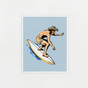 Barrel Rider Surf Cowboy Print - Drop In - Illustration Poster