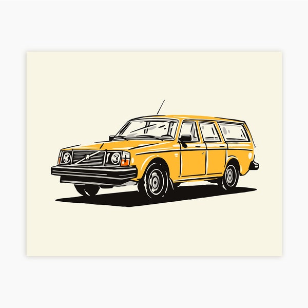 1970s Volvo 245 Poster - Vintage Car Illustration Print
