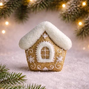 Patrón de costura para adorno de fieltro de casita de jengibre: Decoración navideña DIY (PDF/SVG)