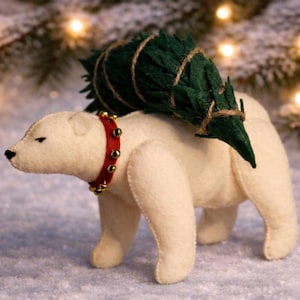 Polar Bear with tree sewing pattern, Christmas ornaments, SVG PDF pattern, Arctic animals, felt animals, Christmas decor