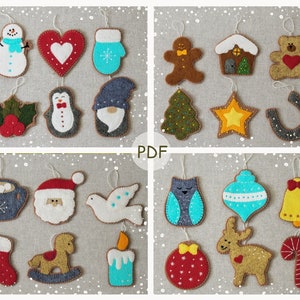 Christmas Ornaments for Advent Calendar sewing patterns , patterns PDF SVG, Christmas decor, felt ornaments with embroidery, felt patterns