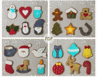 Christmas Ornaments for Advent Calendar sewing patterns , patterns PDF SVG, Christmas decor, felt ornaments with embroidery, felt patterns