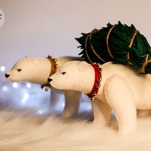 Polar Bear with tree sewing pattern, Christmas ornaments, SVG PDF pattern, Arctic animals, felt animals, Christmas decor