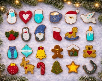 Christmas Ornaments for Advent Calendar sewing patterns , patterns PDF SVG, Christmas decor, felt ornaments with embroidery, DIY ornaments