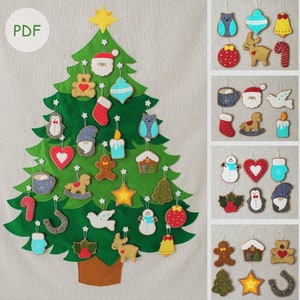 Christmas Tree Advent Calendar, PDF sewing Pattern, Christmas decor pattern, felt ornaments Nativity Advent, 24 christmas ornaments image 1