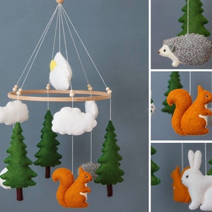 Woodland animals sewing pattern, baby mobile PDF SVG, felt ornaments, Squirrel, Bunny, Hedgehog ,Tree, Clouds, felt pattern, felt animals