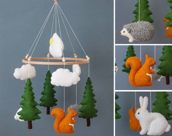 Woodland animals sewing pattern, baby mobile PDF SVG, felt ornaments, Squirrel, Bunny, Hedgehog ,Tree, Clouds, felt pattern, felt animals