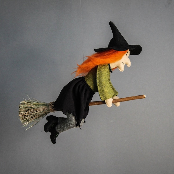 Flying Witch on Broom sewing patterns, PDF SVG Halloween pattern, felt ornaments, Witch Halloween Decor, Witch hat Pattern