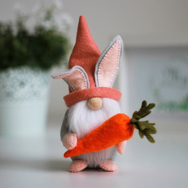 Gnome  sewing pattern, Easter Bunny gnome, felt gnome with carrot, PDF SVG pattern, felt ornaments, Easter decor