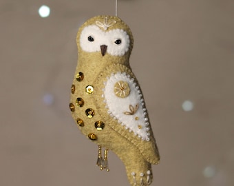 Owl ornament, sewing pattern, felt bird ornament, folk art, Christmas ornaments, PDF SVG patterns, Unique Christmas tree decor, baby mobile