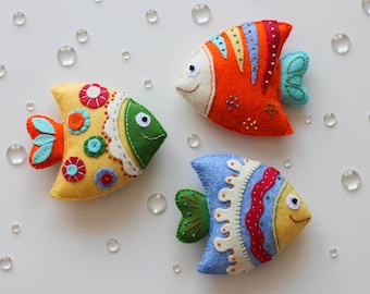 Felt Fishes sewing Pattern, felt pattern PDF SVG, baby mobile pattern, felt ornaments, Under the Sea pdf, ocean pattern, Christmas ornaments