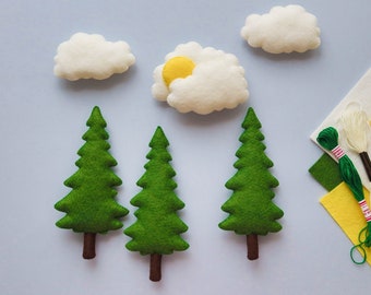Tree, Clouds, Sun sewing pattern, PDF SVG felt patterns, baby mobile, felt ornament patterns, woodland nursery decor, felt garland