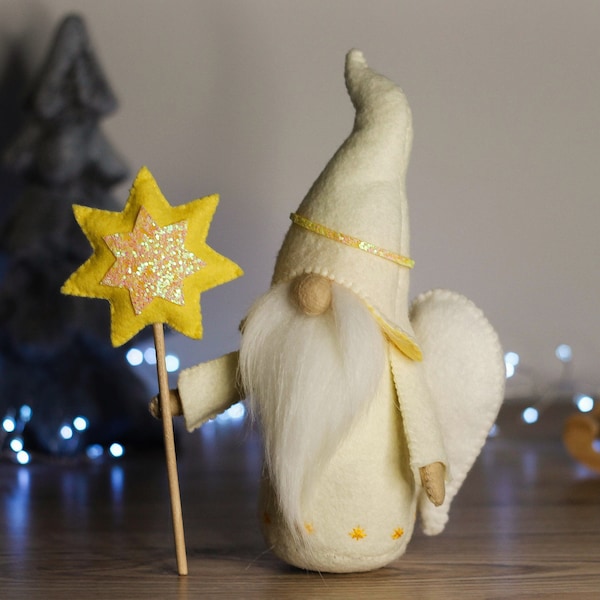 Christmas Angel gnome sewing pattern, felt gnome with star, Nativity SVG PDF, felt ornaments pattern, Christmas Decor