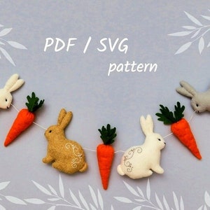 Easter garland sewing pattern, felt bunny, felt carrot, SVG PDF patterns, felt animals, felt ornaments, Easter decor, Easter banner, spring