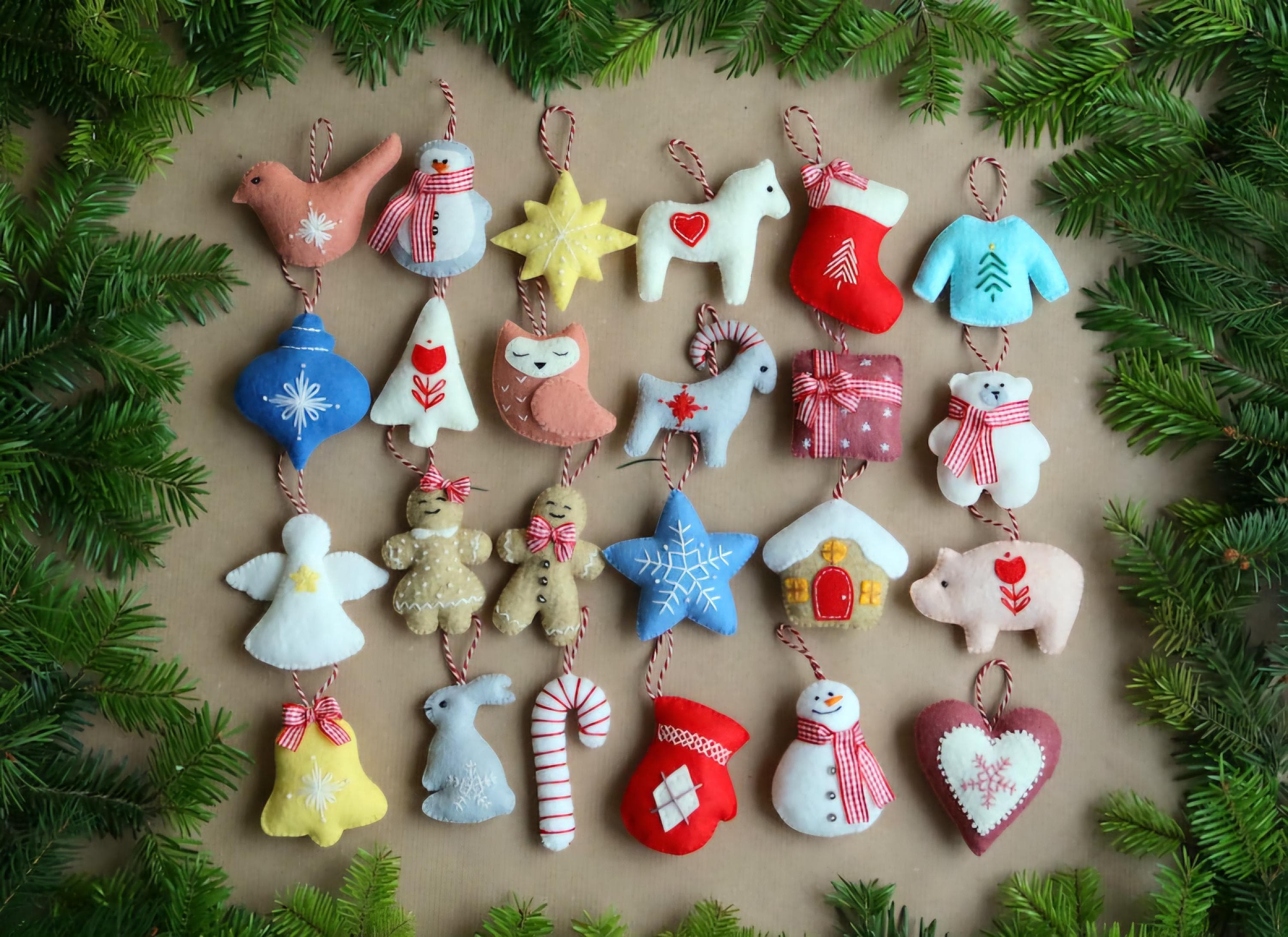 24 Christmas Ornaments for Advent Calendar - Sewing Patterns PDF