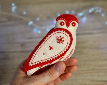 Owl ornament, sewing pattern, scandinavian ornament, art decor, folk art, felt bird, Christmas ornament, PDF SVG patterns, owl house
