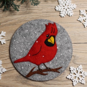 Red Cardinal Cup holder sewing pattern, felt Coaster PDF pattern, christmas ornaments,  christmas table decor, stocking filler
