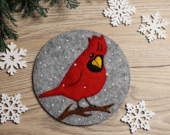 Red Cardinal Cup holder sewing pattern, felt Coaster PDF pattern, christmas ornaments,  christmas table decor, stocking filler