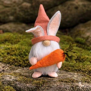 Easter Bunny Gnome Sewing Pattern, Felt Gnome with Carrot (PDF SVG)