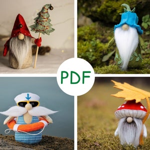 Spring gnome, Summer gnome, Autumn gnome, Christmas gnome, PDF SVG sewing patterns, felt Seasonal gnomes, felt ornaments, mushroom gnome