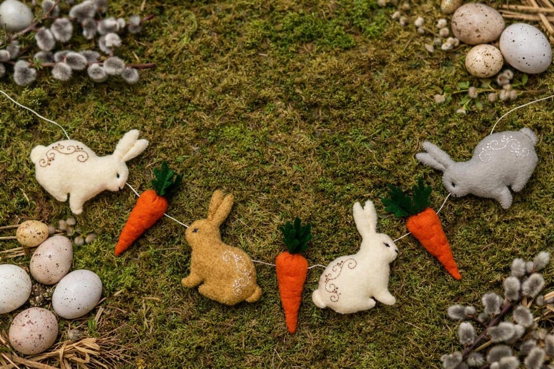 Easter Garland Sewing Pattern, Felt Bunny, Felt Carrot, SVG PDF ...