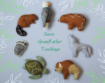 Seven Grandfather Teachings, baby mobile SVG PDF sewing  pattern, Christmas ornament, Beaver, Bear, Sabe, Buffalo, Turtle, Wolf, Eagle