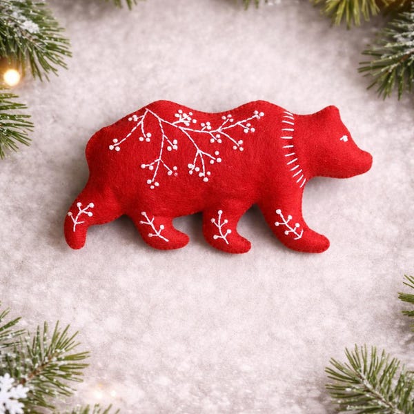 Felt Bear Ornament Sewing Pattern: Scandinavian Christmas Decor (PDF/SVG)