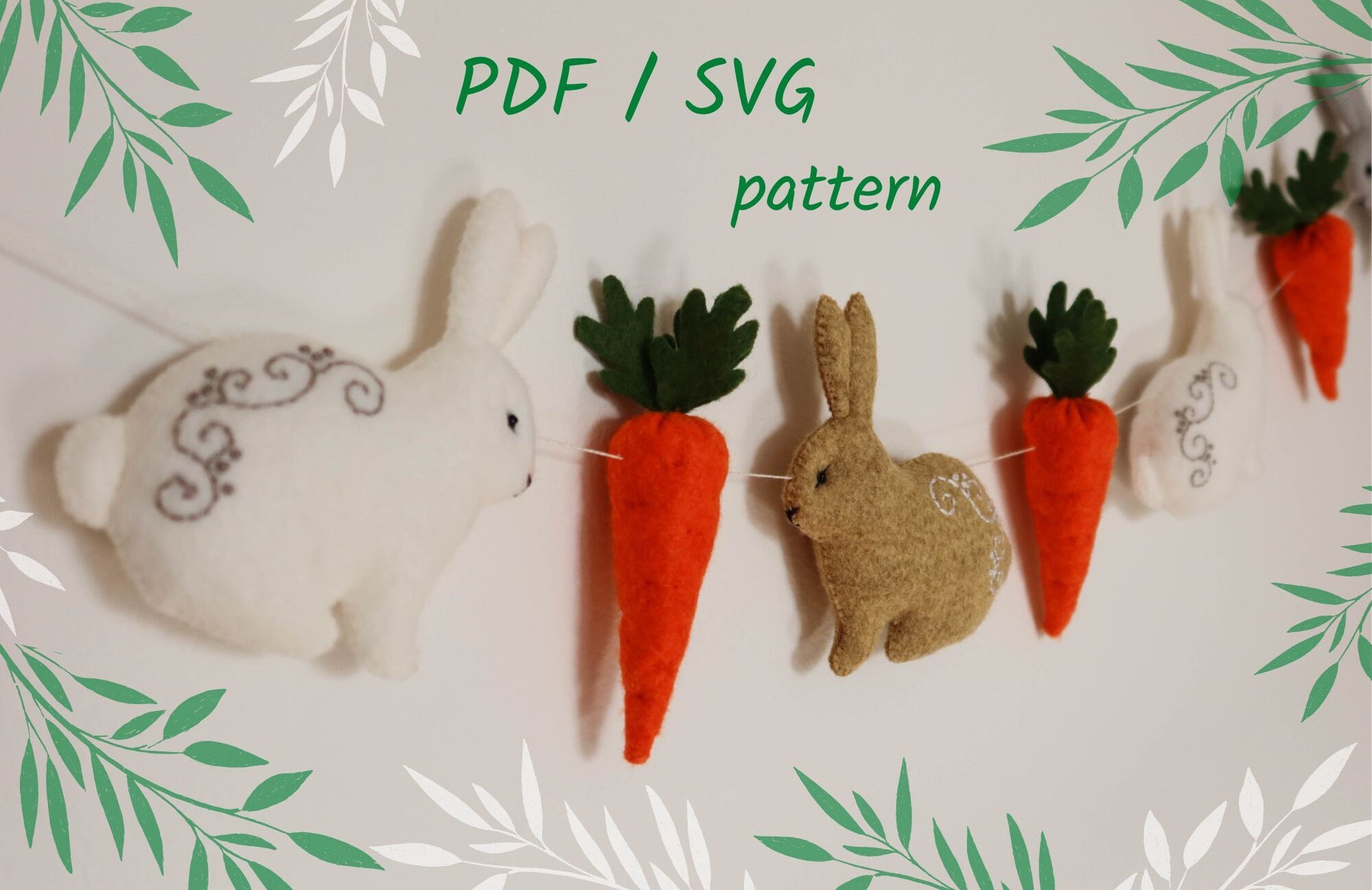 Easter Garland Sewing Pattern, Felt Bunny, Felt Carrot, SVG PDF ...