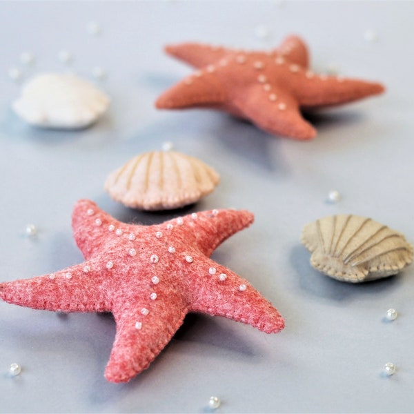 Seashells and Starfish sewing pattern, felt ornaments,PDF SVG felt pattern, baby mobile, garland pattern, Under the Sea, Christmas ornaments