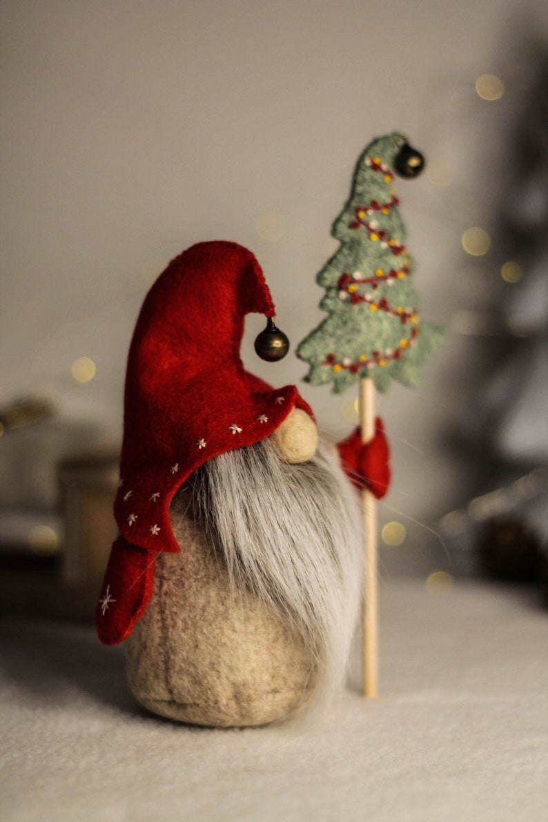 Gnomes de Noël avec arbre, motif de couture SVG PDF, ornements en feutre, motif en feutre, gnome d'hiver image 5
