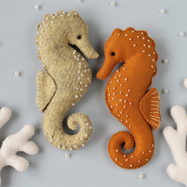 Patron de couture hippocampe et corail, motif feutre PDF SVG, ornement feutre, motif océan, décorations de Noël, mobile bébé océan