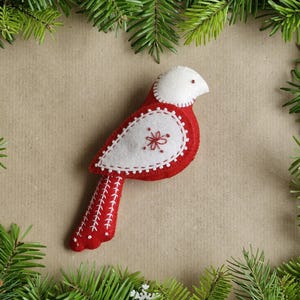 Vogel Ornament Schnittmuster, skandinavischer Weihnachtsschmuck, Filzmuster, PDF SVG, Weihnachtsschmuck, Volkskunst, rot und weiss