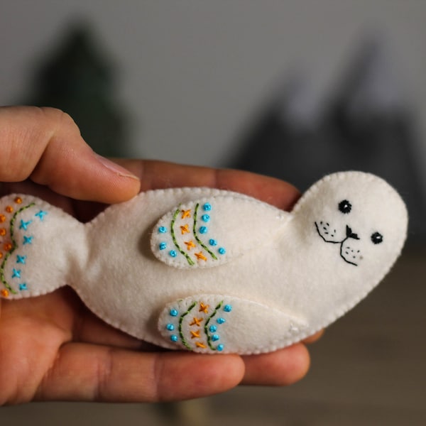 White seal sewing pattern,  felt Christmas ornaments, Baby mobile pattern, sea creature pattern, Felt Animal patterns