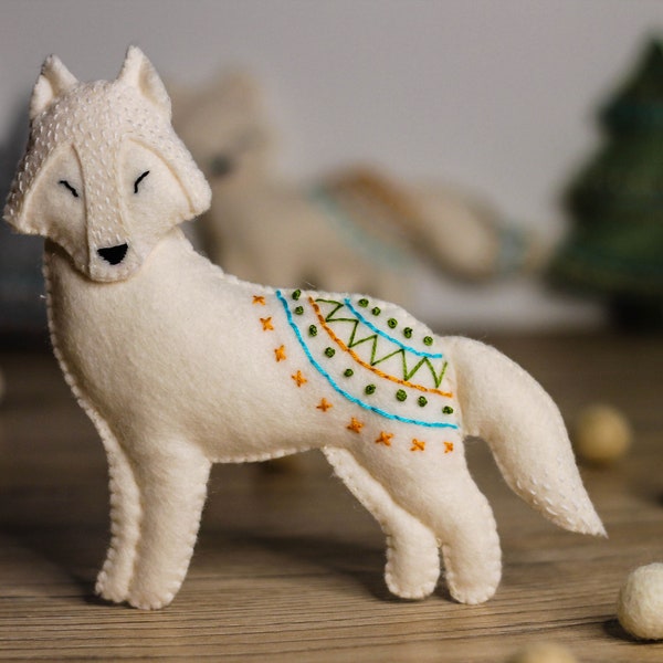 White Wolf sewing pattern | Christmas ornaments PDF | polar Felt Animals pattern | arctic baby mobile