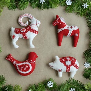 Scandinavian ornaments sewing pattern, felt Christmas ornaments, felt bird, christmmas goat, dala pig, dala horse, felt animals pattern, SVG