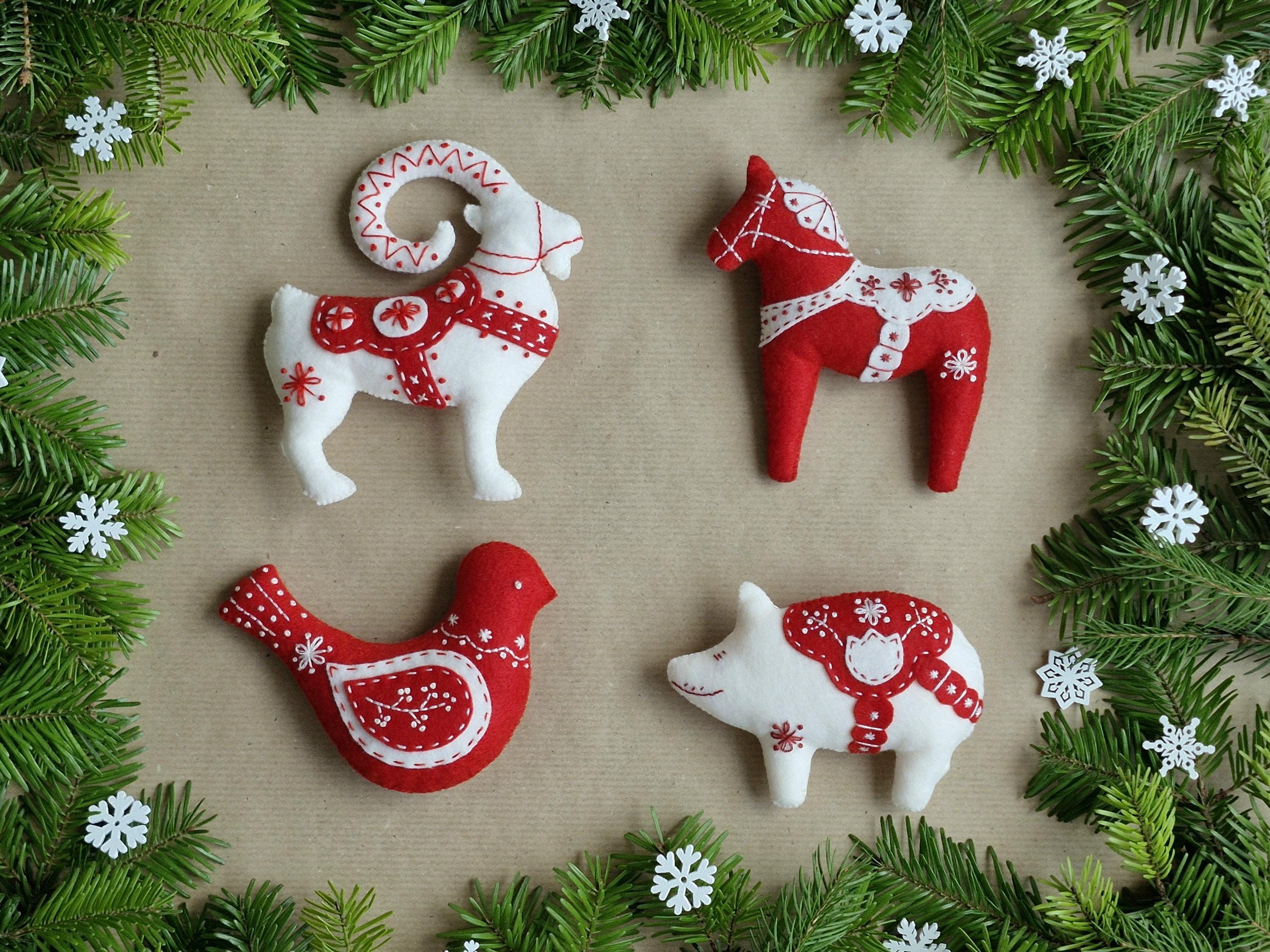 スカンジナビア風のオーナメントの縫製パターン、フェルトのクリスマス