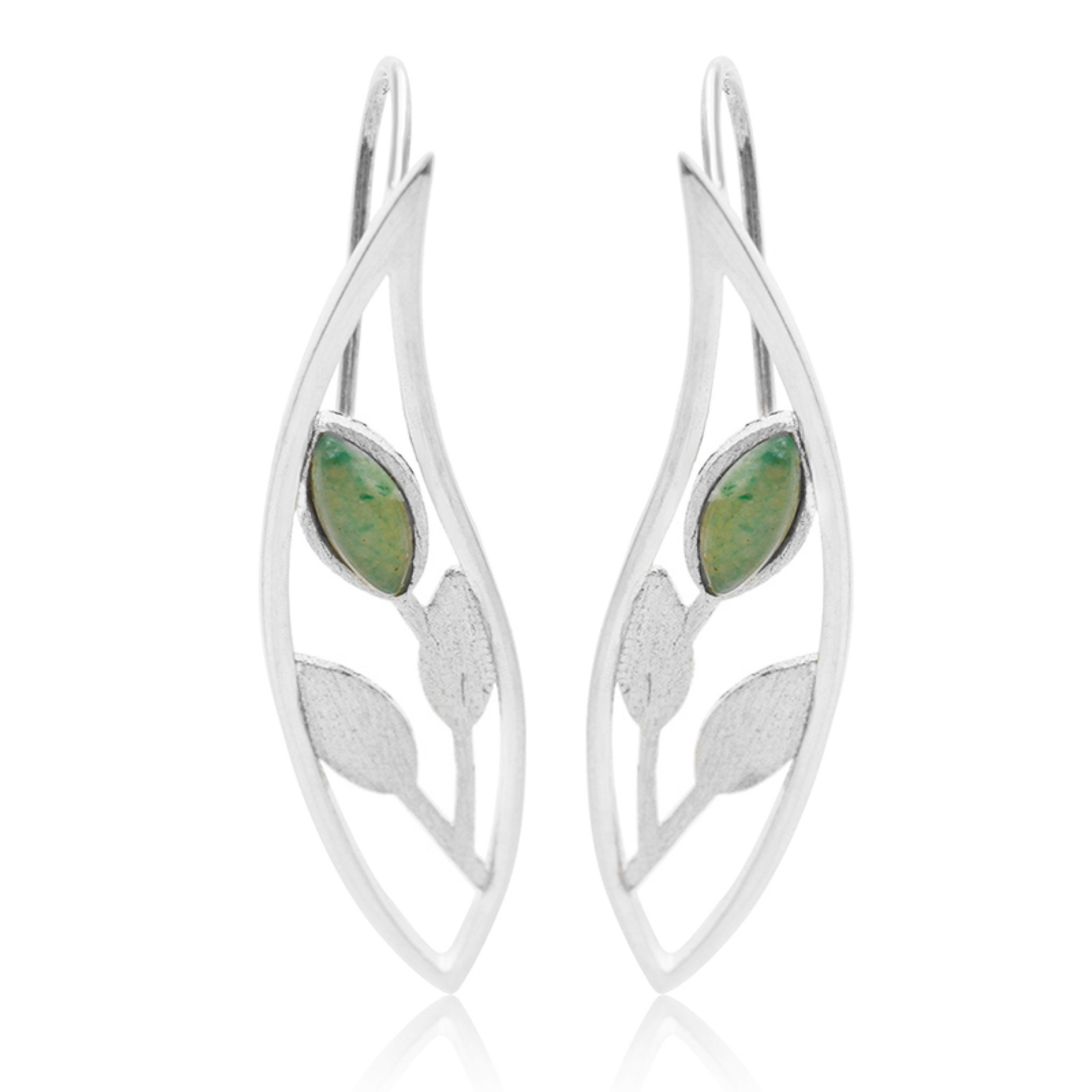 Leaf Silver Aventurine Earrings Cute Gold Dangle Drop - Etsy UK