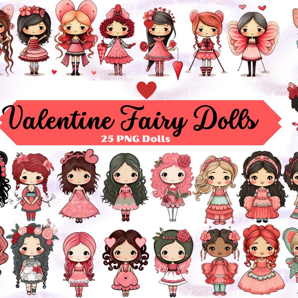 Whimsical Valentine Dolls Clipart - Enchanting Imagery for a Fantasy Fairy Theme