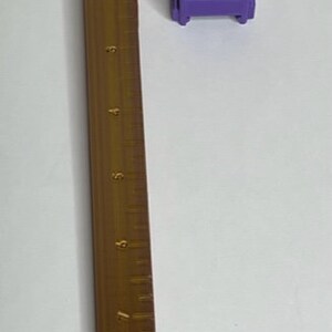 May include: A gold-colored ruler with markings from 1 to 9 inches, and a purple plastic button.