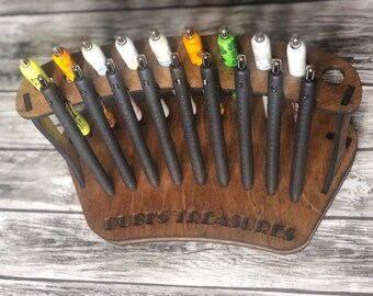 Pen Display Stand - Pen Stand wood - Pen stand holder - with up front text personalization.