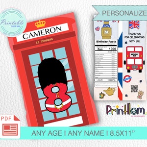 London Chips Tasche London Telefon Süßigkeitsbeutel Personalisierte Reise nach London GeburtstagspartyFavor Verpackung Englisch Partyzubehör Teeparty
