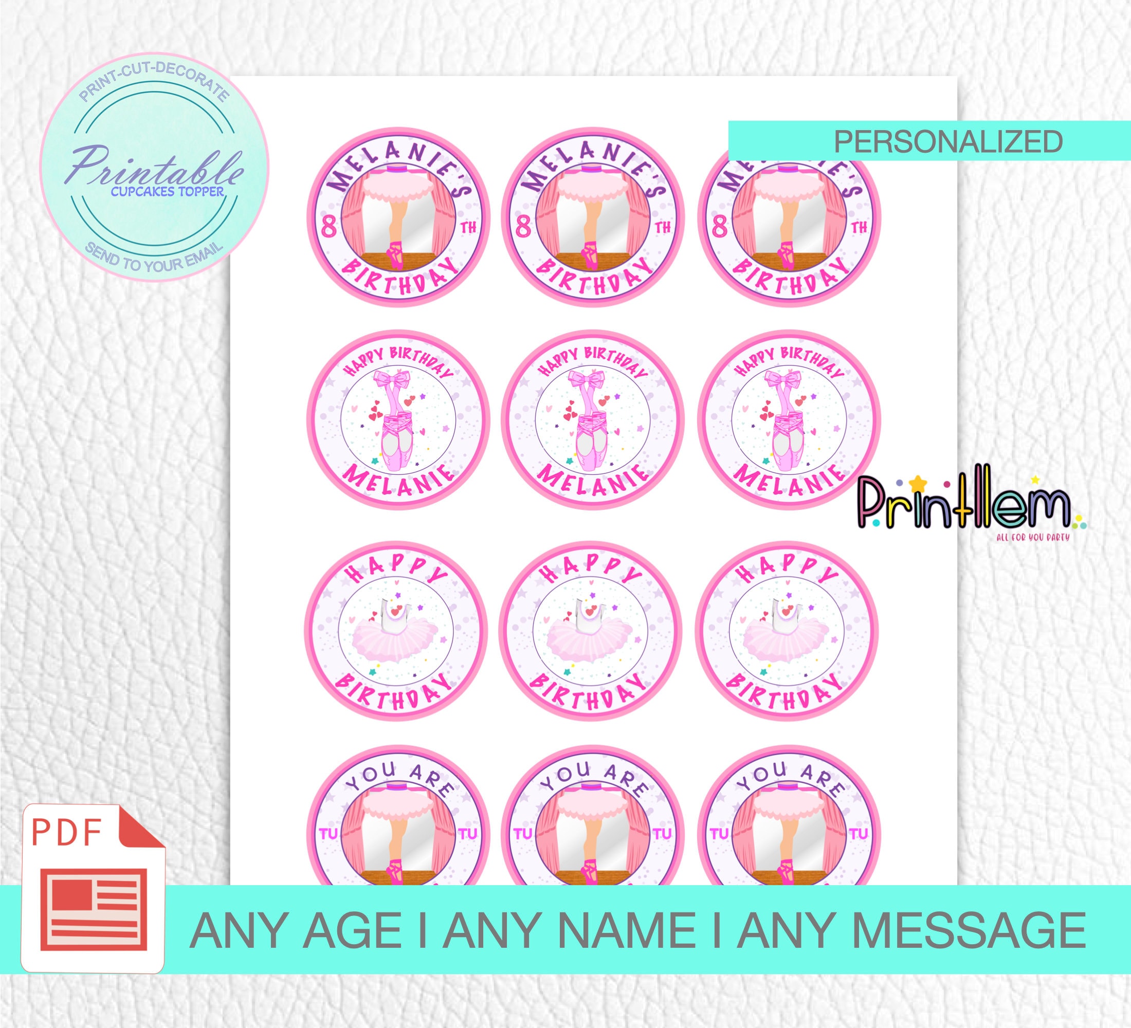 Printable Ballet Cupcake Toppers, Ballet Birthday Party, Ballerina ...