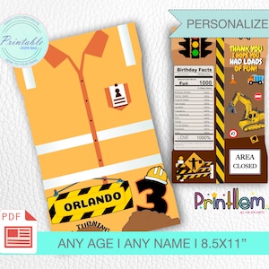 Construction Chip Bag Printable Truck Party Personalized Construction Party Favors and Goody Bags Traffic Bulldozer Candy Bag Dump Truck